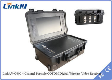 گیرنده ویدئو چمدان 4 کاناله COFDM IP65 با باتری و نمایشگر رمزگذاری AES256 حساسیت بالا 106dBm @ 2MHz
