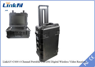 چمدان گیرنده ویدئویی COFDM IP65 با باتری و صفحه نمایش رمزگذاری AES256 DC-12V