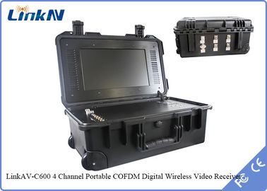 چمدان گیرنده ویدئویی COFDM IP65 با باتری و صفحه نمایش رمزگذاری AES256 DC-12V